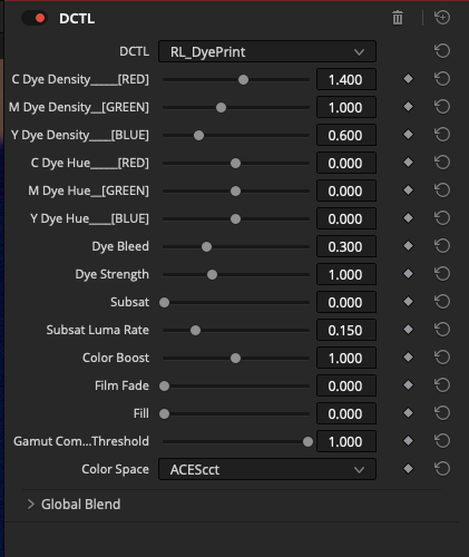 DyePrint plugin interface in DaVinci Resolve